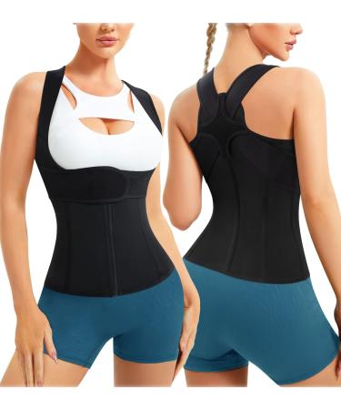 Gotoly Women Back Brace Posture Corrector Waist Trainer Vest Adjustable Back Straightener Support for Spinal Neck Shoulder Tummy Control Body Shaper Black M