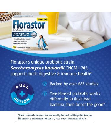 Florastor Probiotics Digestive & Immune Health Bundle with 54 & 30 Capsules Probiotics for Women & Men Helps Flush Out Bad Bacteria & Boosts Good with Saccharomyces Boulardii CNCM I-745 Strain - Buy Online on GoSupps.com