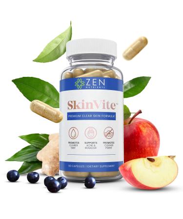 Zen Nutrients SkinVite Acne Eczema Psoriasis & Rosacea Treatment for Face - Clear Skin Probiotics & Hormonal Acne Supplements for Women Teens & Men - Promotes Collagen Production (60 Acne Pills) 60 Count (Pack of 1)