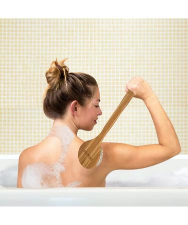 Minalo Natural Boar Bristle Bath Body Brush with Long Handle for Cellulite Exfoliation & Detox - Buy Online on GoSupps.com