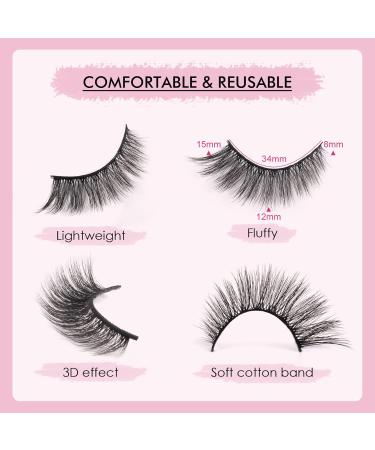 Buy Cat Eye 3D Faux Mink Eyelashes - 5 Pairs of Soft Fluffy Reusable Strip Lashes | Naturally Stunning | Nerwimzen by Glowing Win - Buy Online on GoSupps.com