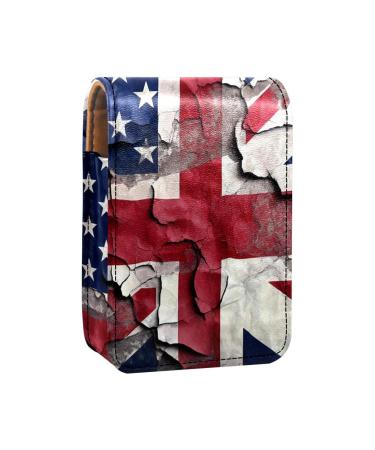 Travel Lipstick Organizer Case Lipstick Case Portable Makeup Bag With Mirror Vintage American Flag on the Wall B176l5hami