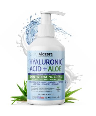 Alozera Hyaluronic Acid Body Lotion with Aloe & Stem Cells Daily Moisturizing Lotion for Dry Sensitive Skin Hydration Non-Greasy Lightweight Moisturizer Fragrance-Free 16.9 oz