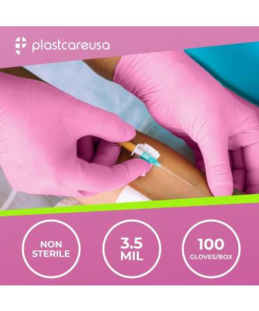 100 Pink Nitrile Exam Gloves 3.5 Mil - Latex & Powder Free, Small, Disposable Non-Sterile Protective Gloves by PlastCare - Buy Online on GoSupps.com