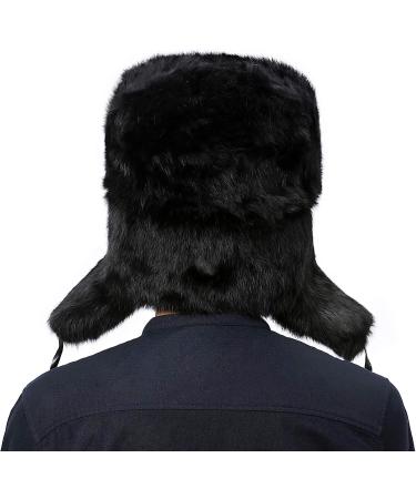 YXCFEWD Trapper Hat Winter Russian Hat - 100% Rabbit Fur Aviator Earflap Windproof Black XL - Buy Online on GoSupps.com
