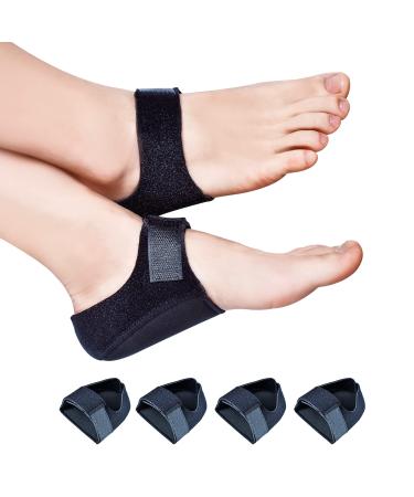 Plantar Fasciitis Heel Protectors, Heel Cups for Heel Pain, (4PCS Black) Adjustable Breathable Heel Support, Heel Cushion, Heel Cups for Plantar Fasciitis, Tendinitis, Heel Spur, Aching Feet Relieve 4 Count (Pack of 1) Black