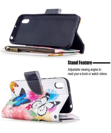 Miago Colorful Butterfly Flower Leather Case for Huawei Y5 2019 - 9 Card Slots Zip Flip Wallet Cover - Buy Online on GoSupps.com