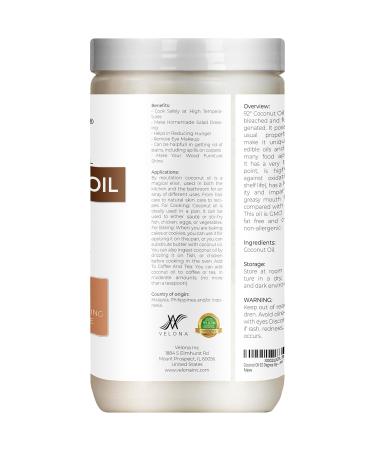 Coconut Oil 92 Degree by Velona - 100% Pure Natural Carrier Oil (64 fl oz) for Skin Face Body & Hair Care - Refined & Cold Pressed - Buy Online on GoSupps.com