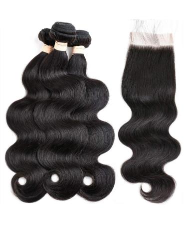 Beauhair Brazilian Body Wave Virgin Hair Bundles with Lace Closure | 14/16/18+14 Inch | Unprocessed Human Hair | Natural Black 4X4 Lace Closure | Free Part | Body Wave Bundles - Buy Online on GoSupps.com