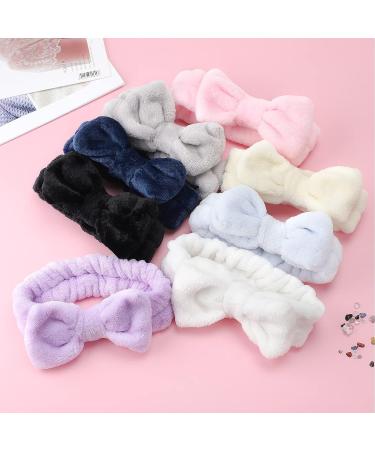 WSYUB Soft Coral Fleece Headband Set | 8 Bow Hair Bands for Makeup, Face Washing, Shower, and Skin Care | Fluffy Spa Head Wraps for Women and Girls | 8 Colors - Slumber Party Supplies - Buy Online on GoSupps.com