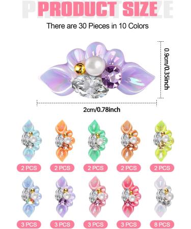 Kalolary 30pcs 3D Flower Nail Charms Rhinestones for Acrylic Nail Decorations - Nail Art Stud Accessories in 10 Colors - Buy Online on GoSupps.com