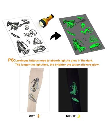 YOKSAS Halloween Gothic Witch Luminous Temporary Tattoos - 5 Sheets Glow in The Dark Horror Face Makeup for Halloween Day of the Dead - Buy Online on GoSupps.com