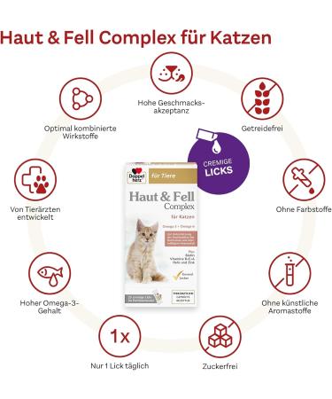 Doppelherz Haut & Fell Complex for Cats - Skin & Fur Support for Dermatosis & Hair Loss - 25 Licks - Buy Online on GoSupps.com