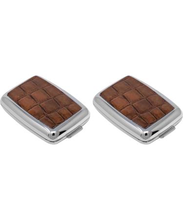 Dual-Compartment Rectangular Pocket Purse Pill Box Set Brown Faux Crocodile Leather Organizer (2 Pack) | International Shipping Available - Buy Online on GoSupps.com