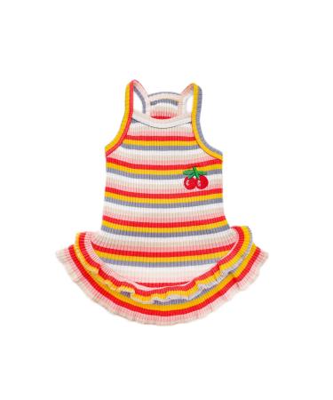 PETPUBGNZS Cute Dog Dress for Small Dogs Girl Birthday Puppy Clothes Spring Summer Dog Outfits Rainbow Colorful Striped Cherry Princess Pet Tutu Skirt Doggie Cat Chihuahua Yorkies Dresses XL (Suggest 10-14 lbs) Red