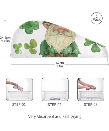 Saint Patrick's Day Gnome Hair Towel 2 Pack - Super Absorbent Quick Dry Turbans for Women & Girls - Buy Online on GoSupps.com