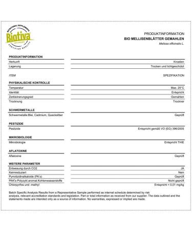 Good Organics Biotiva Melissa tea 100g organic Melissa officinalis Melissa leaves dried Herbal tea vegan no additives bottled and certified in Germany DE ko005 - Buy Online on GoSupps.com