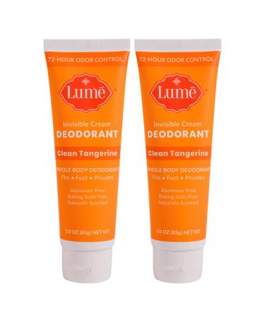Lume Natural Deodorant - Underarms and Private Parts - Aluminum Free, Baking Soda Free, Hypoallergenic, and Safe For Sensitive Skin - 3oz Tube Two-Pack (Clean Tangerine)