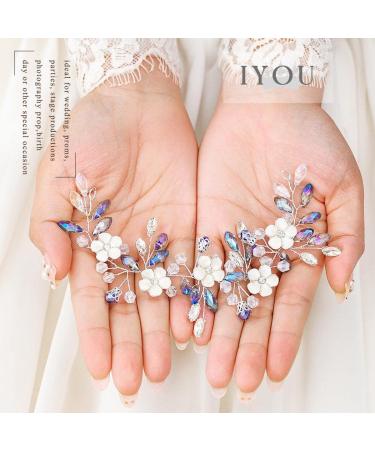 IYOU Crystal Wedding Hair Vine Flower Navy Blue Headband Rhinestone Bridal Hair Accessories for Women - Buy Online on GoSupps.com