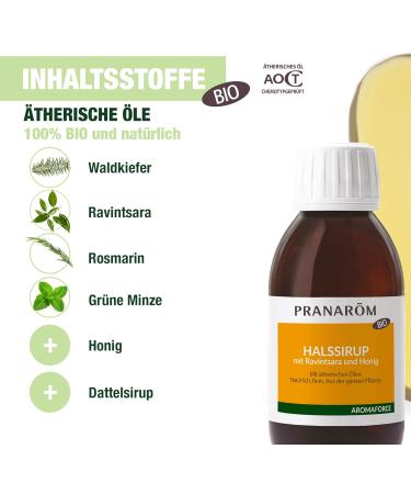 Pranar m Aromaforce Throat Syrup with Ravintsara & Honey - Organic Essential Oils - 150ml | International Shipping - Buy Online on GoSupps.com