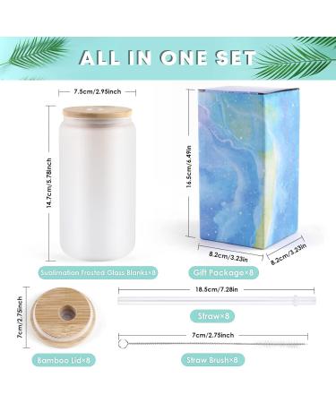 HTVRONT 16oz Frosted Sublimation Beer Can Glass with Bamboo Lid - 8 Pack, Ideal for Iced Coffee, Juice, and Soda - Sublimation Glass Tumblers - Buy Online on GoSupps.com