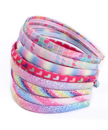 Rainbow Headbands 8 Pcs Sweet Hairband Children Head Bands For Girls Sequin Printed Heart Mermaid Headband Kids Hair Piece 8 pcs glitter headbands for girls