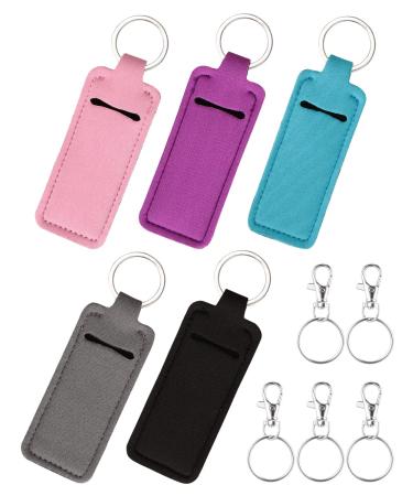 Chapstick Holder Keychain Lipstick Sleeve Pouch Lip Balm Portable Pocket Lip Gloss Tube Holder Clip-on Chapsticks (5pcs-Colors)