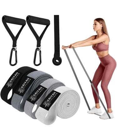 GAIYAH FITNESS Long Resistance Bands Fabric Resistance Bands Women Exercise Bands Resistance For Women Pull Up Bands Set Stretch Bands For Exercise Workout Bands Resistance Loop Bands With Handle White Gray Dark-Gray Black