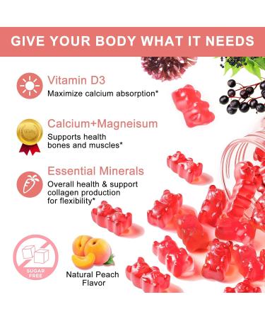 Plan Calcium Gummies with D3,Zinc - Plant Complex Calcium Magnesium Supplement with Glycinate,Potassium,Vitamin C &Whole Natural Food for Bone & Immune Support- 120 Chewable Gummy Sugar-Free Peach 2 Pack - Buy Online on GoSupps.com