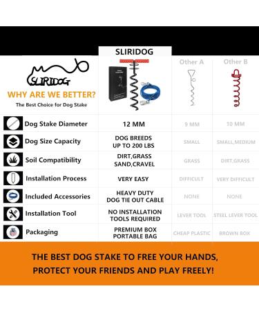 Sliridog 6m Cable & Stake for Large Dogs - Heavy Duty Secure for Courtyard Beach & Camping - Holds Up to 90kg - Outdoor Pet Solutions - Buy Online on GoSupps.com