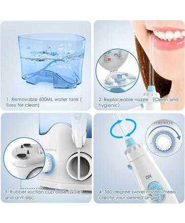 TUREWELL FC162 Water Dental Flosser - 10 Pressure Levels, 8 Tips, 600ML Irrigator for Teeth & Braces Care - Buy Online on GoSupps.com