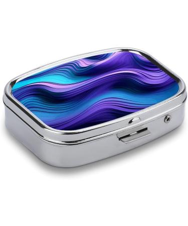 Portable Wavy Purple Print Pill Box - 2 Compartment Decorative Metal Organizer for Travel & Purse - Buy Online on GoSupps.com