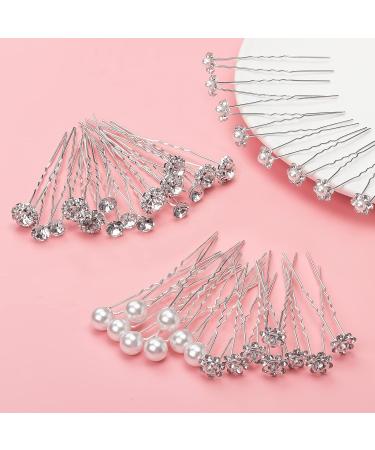 40 Pack Silver Pearl Rhinestone Wedding Hair Pins - Bridal Hair Decorations for Brides & Bridesmaids - Buy Online on GoSupps.com