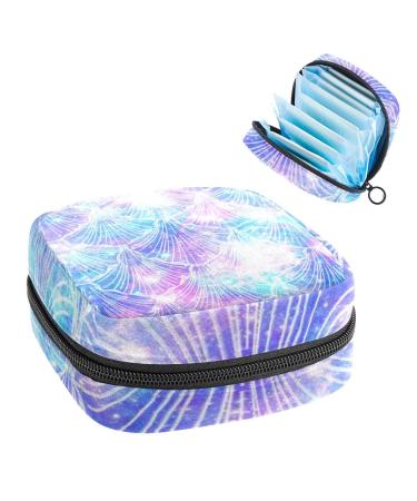 GIAPB Period Bag Sanitary Napkin Storage Bag Period Pouch Travel Makeup Bag Blue Purple Fish Scales Color4423