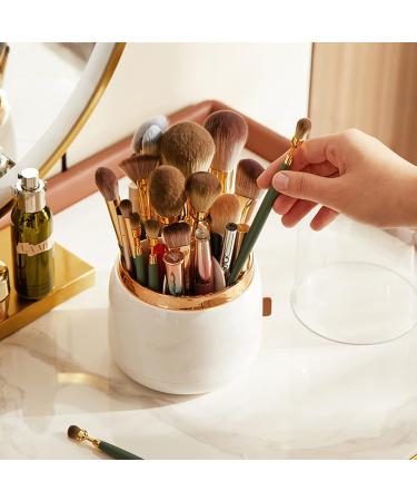 DEEIF 360 Rotating Makeup Brush Holder Organizer with Lid - Dustproof Vanity Organizer in Pearl White - Buy Online on GoSupps.com