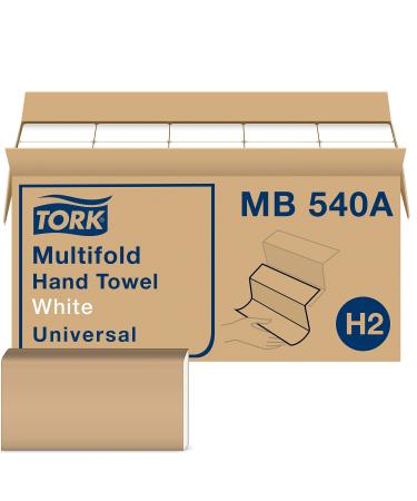 Tork Multifold Hand Towel White H2, Universal, 100% Recycled Fibers, 16 x 250 Towels, MB540A White 250 Count (Pack of 16)