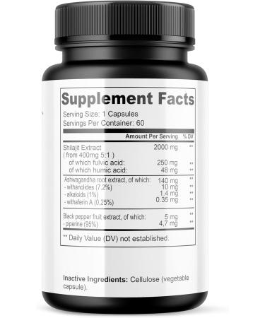 Shilajit Capsules with Ashwagandha & Piperine | 2000mg High Dose | 120 Vegan Capsules | Natural Mineral Source | Fulvic & Humic Acid Extract - Buy Online on GoSupps.com