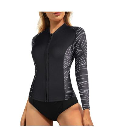 CtriLady Wetsuit Top Women Wetsuit Long Sleeve Jacket, Neoprene 1.5mm High-Necked Wetsuits with Front Zipper for Swimming Diving Surfing Boating Kayaking Snorkeling Black 2 Medium