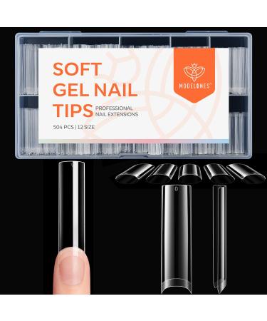 modelones Square Nail Tips 504 Pcs Acrylic Fake Nails Tips XXL Extra Long Straight No C Curve Half Cover Clear Gel x Nail Tips 12 Sizes with Box A1-XXL Long Square