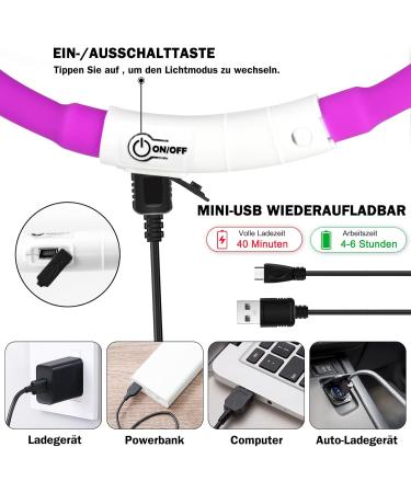 Nepfaivy Luminous Dog Collar - Waterproof LED USB Charging Adjustable Length 3 Safety Light Modes Purple Silicone - Buy Online on GoSupps.com