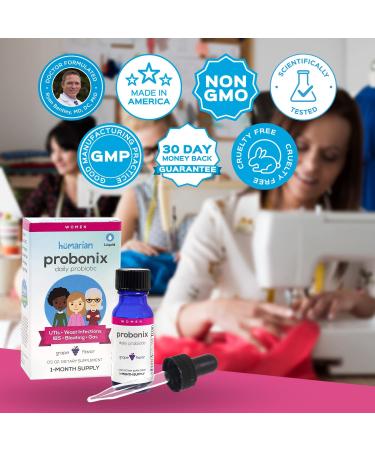 Probonix Probiotics for Women Organic Non-GMO Liquid Drops for Gut Health Yeast & UTI Support 30-Day Supply with 12 Live Strains Grape Flavor - Buy Online on GoSupps.com