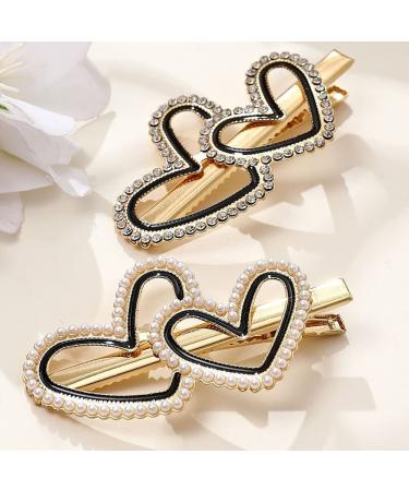 Pearl Heart Hair Clip Gold  Valentines Christmas Crystal Rhinestone Hair Barrettes  Handmade Fashion Hair Accessories  Wedding  Daily Headpiece for Women Girls Summer Holiday Gift