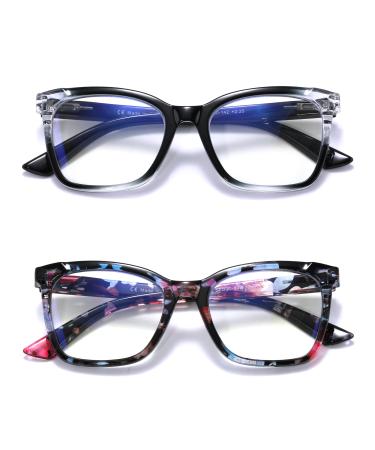 Areyeth 2 Pair Oversized Square Trendy Reading Glasses for Women Blue Light Blocking Computer Readers with Flexible Spring Hinge(Multicolor + Black 1.0) Multicolor + Black 1.0 x