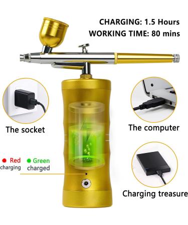 Portable Mini Airbrush Kit with Compressor 27PSI Gravity Feed for Cake Decorating, Makeup, Nail Art, Painting & Tattoo Gold - Buy Online on GoSupps.com