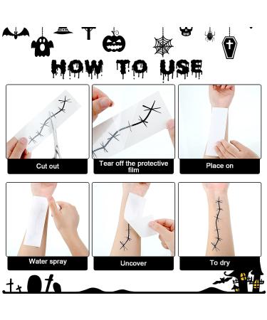 Halloween Stitches Temporary Tattoo Stickers - Horror Cosplay Scars for Adults & Kids - Halloween Party Decor - Set of 20 Sheets - Buy Online on GoSupps.com