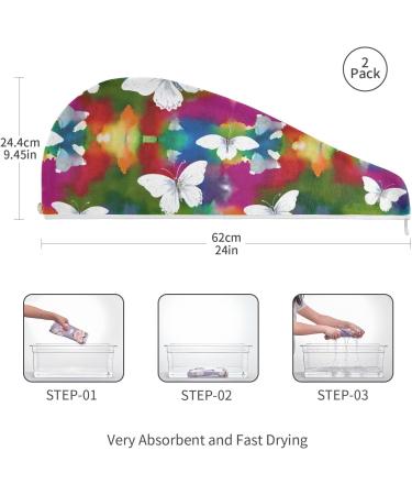 Buy White Butterflies Watercolor Hair Towel 2 Pack - Super Absorbent Quick Dry Turbans for Women & Girls - Buy Online on GoSupps.com
