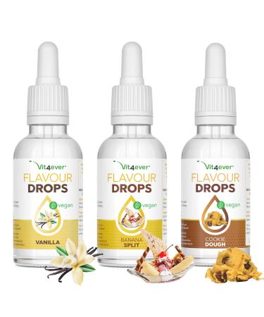 Flavor drops 3x 50ml - bundle Basic 1 - Flavdrops taste without calories - taste (vanilla + banana split + cookie Dough) Basic 1 50 ml (3 -pack)