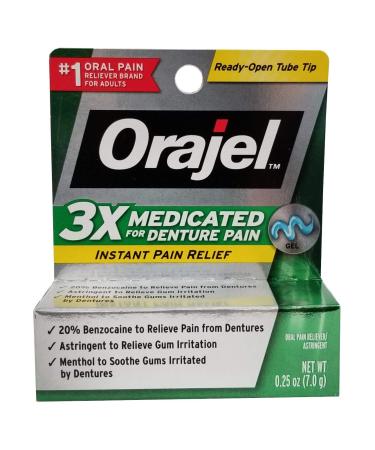 Orajel Instant Relief for Denture Pain Triple Medicated, Refreshing Mint, 0.25 Oz