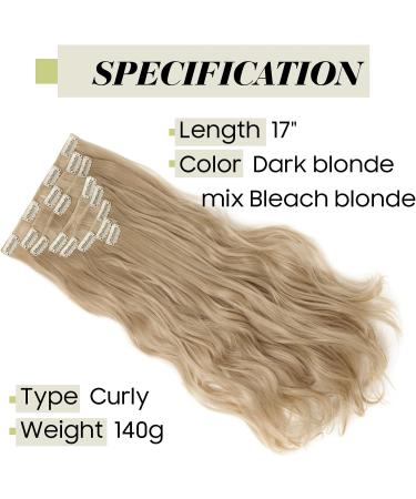 S-noilite 17 Inch Dark Blonde Mix Bleach Blonde Clip In Hair Extensions - 8pcs Full Head Set, 60 Colours Available, Sexy Lady Fashion Choice - Curly Style - Buy Online on GoSupps.com