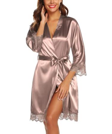 BESDEL Women's Satin Silk Short Kimono Robe L Taupe - Elegant Bridesmaids Robe - Buy Online on GoSupps.com